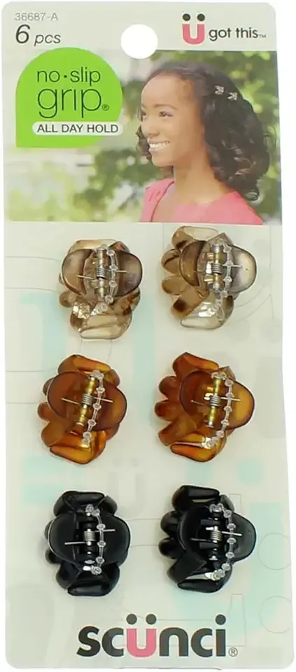 Scunci No-Slip Grip Mini Octopus Jaw Clips 6 Count (Pack of 2)