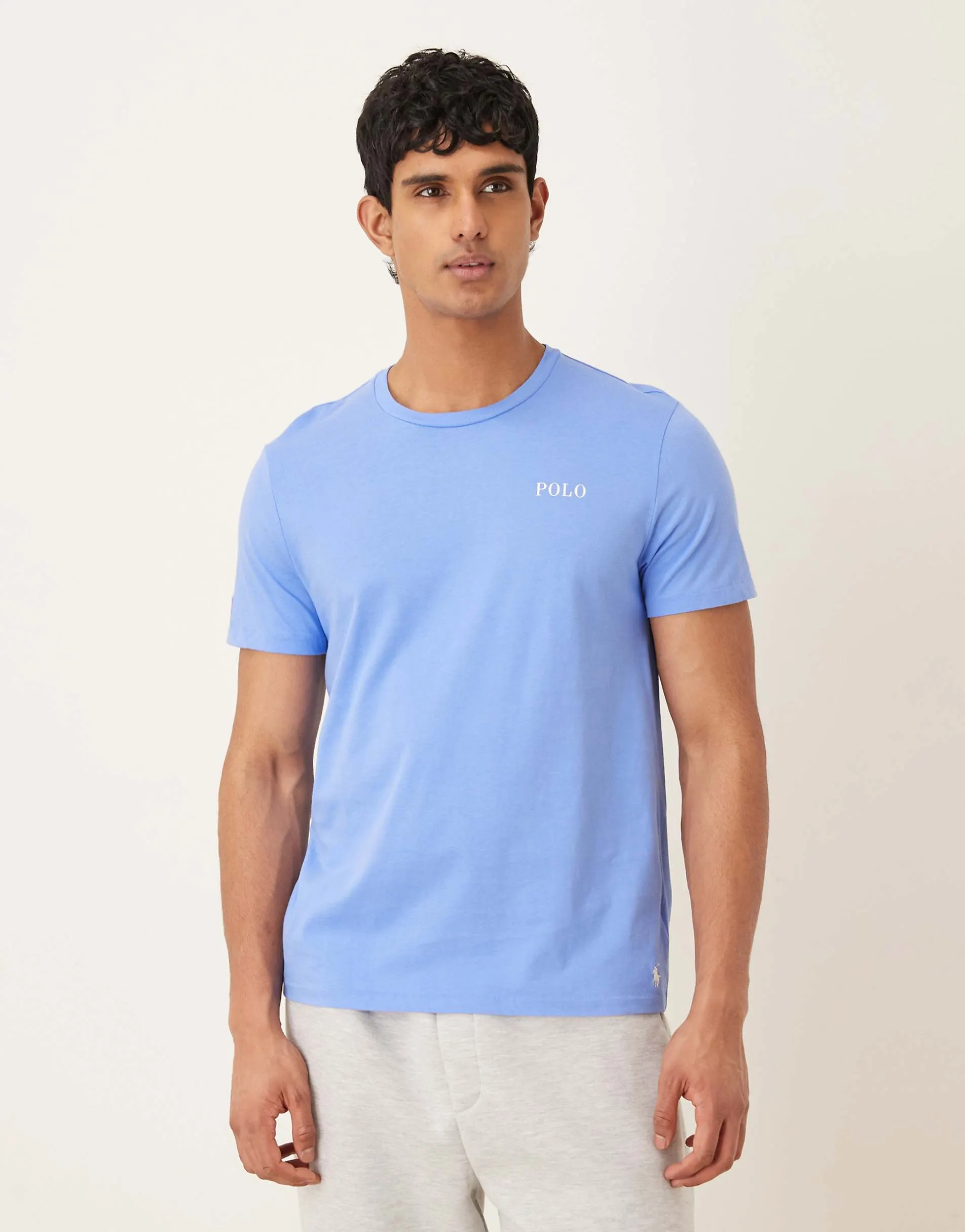 Polo Ralph Lauren central logo short sleeve lounge t-shirt in mid blue