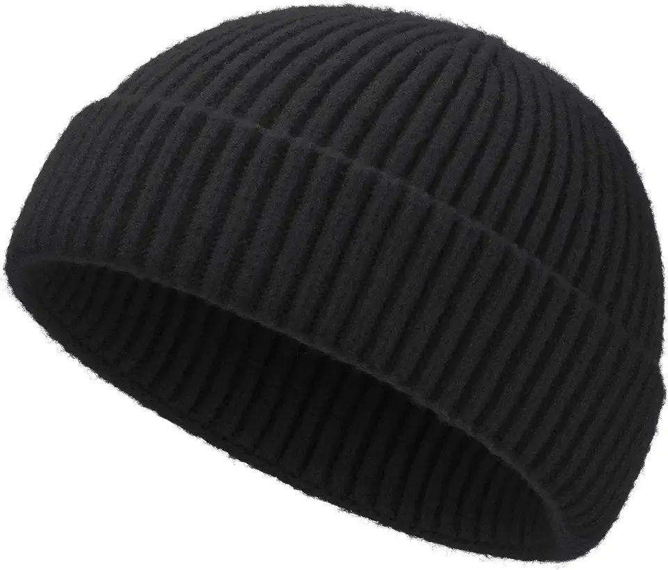 Short Fisherman Beanie for Men Women Wool Knit Cuff Winter Hats