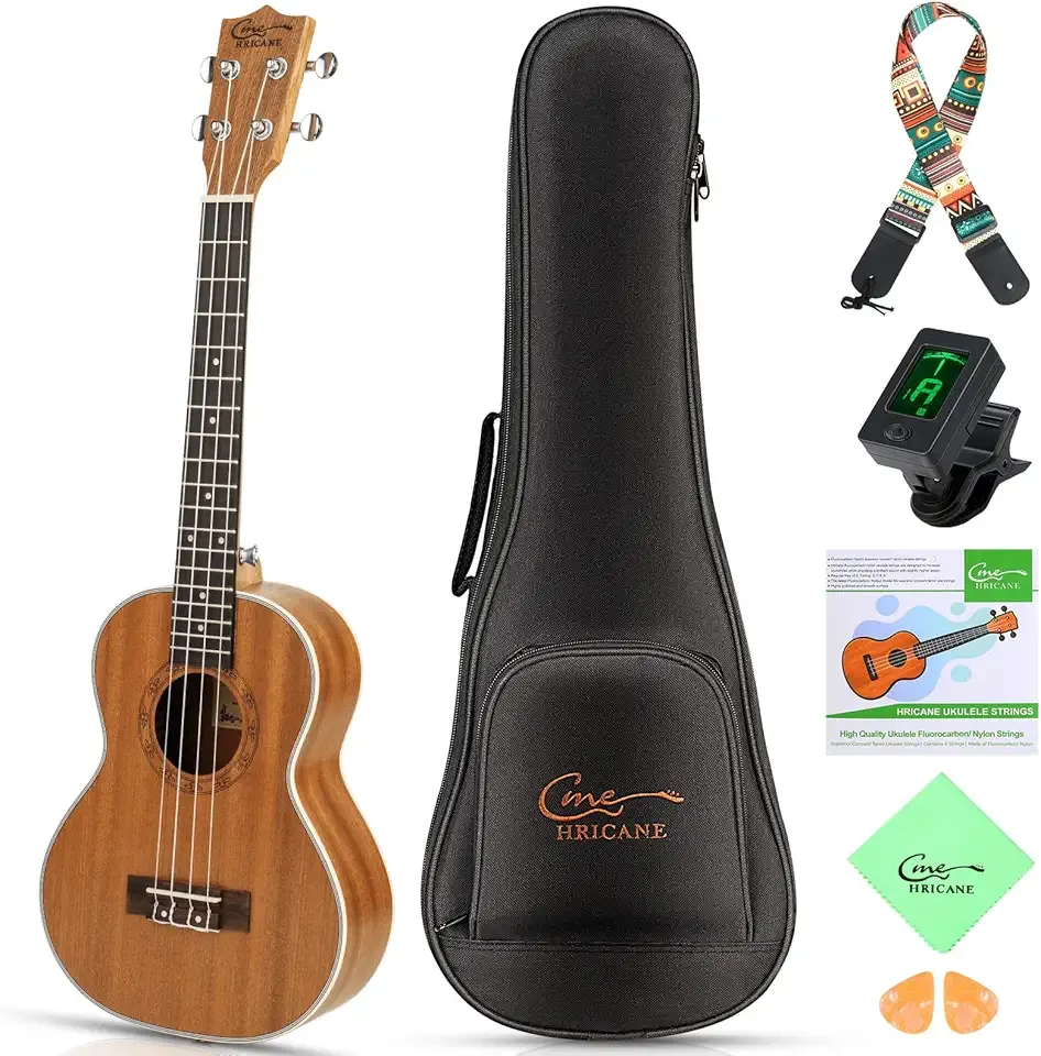 Hricane Tenor Ukulele 26 Inch Professional Ukelele For Beginners Adults, UKS-3 Sapele Hawaiian Ukele with Bag, Digital Tuner, Strap, 4 Strings Set, Pick, Cleaning Cloth