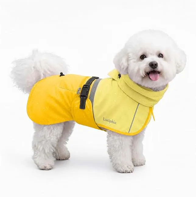 Luciphia Dog Raincoat Adjustable Hooded Reflective Rain Jacket with Pocket for Small Medium Large Extra Large Dogs Yellow Small Luciphia Dog Raincoat Adjustable Hooded Reflective Rain Jacket with Pocket for Small Medium Large Extra Large Dogs Yellow Small