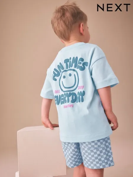 Blue Checkerboard Short Sleeve T-Shirt & Shorts Set (3mths-7yrs)