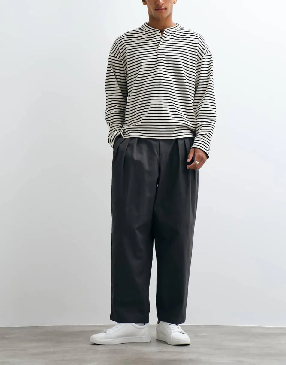ASOS DESIGN oversized tapered trouser in charcoal with triple pleat