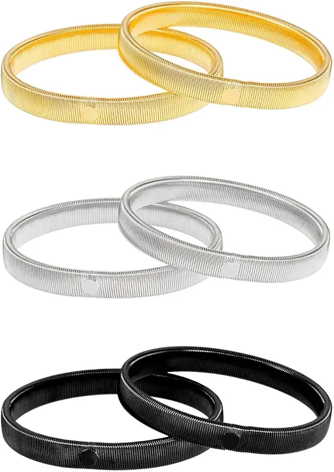 Pangda 3 Pairs Sleeve Garters Anti-slip Shirt Sleeve Holders Garters Stretch Metal Armbands for Women Men(Gold, Silver and Black)