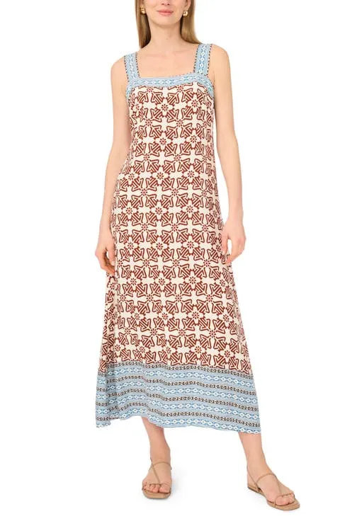 Print Square Neck Sleeveless Maxi Dress