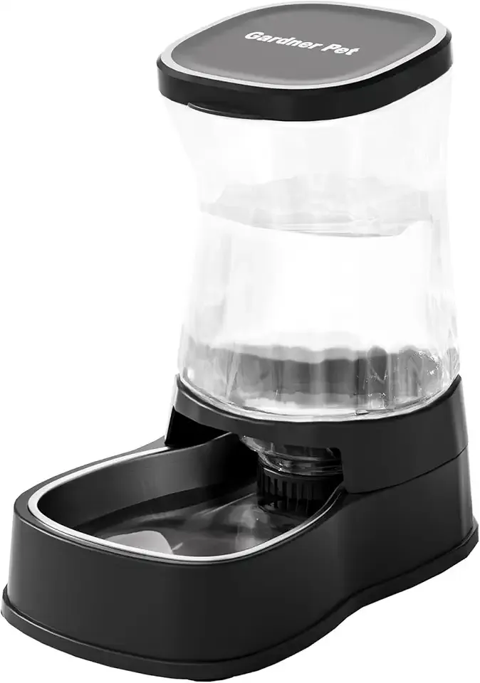 Automatic Gravity Water Dispenser for Dogs, 1Gallon Stainless Steel Dog and Cat Water Bowl Dispenser, Dog Water Fountain Dispenser for Small&Medium Dogs, Cats, Puppies(Black)