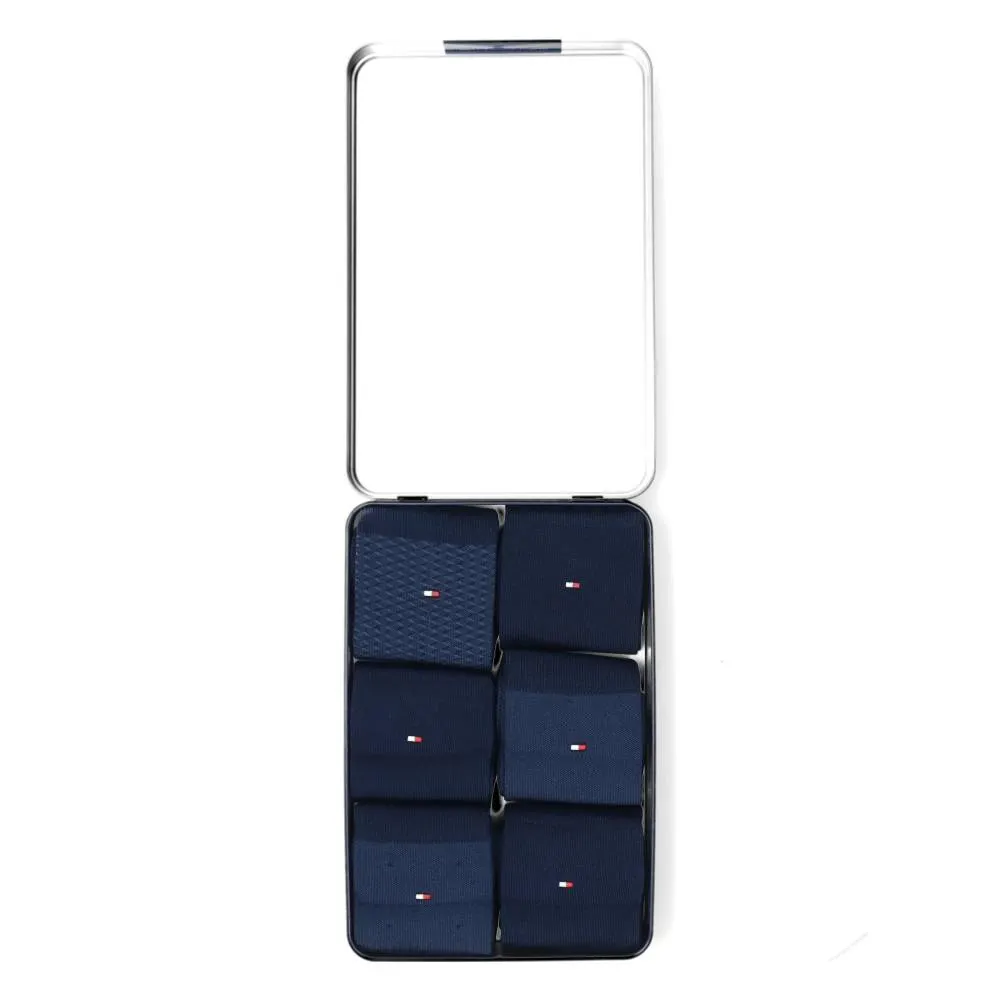 6 paar lange donkerblauwe herenkousen in cadeauverpakking