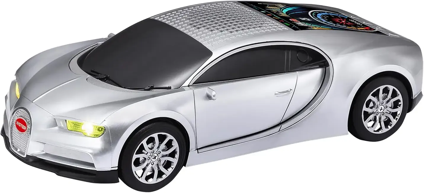 Luxury Sports Car Model Bluetooth Speaker with HD Sound, TWS Stereo Pairing, Display Screen, Built-in Microphone, Unique Bluetooth Car Speaker for Home, Party, Outdoor & Beach (Silver)