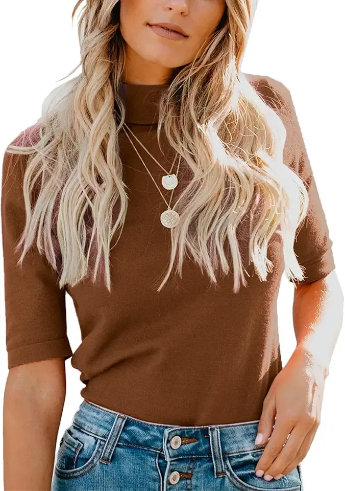 Womens Tops Dressy Casual Mock Turtleneck Business Short Sleeve T Shirts Going Out Tops 2025