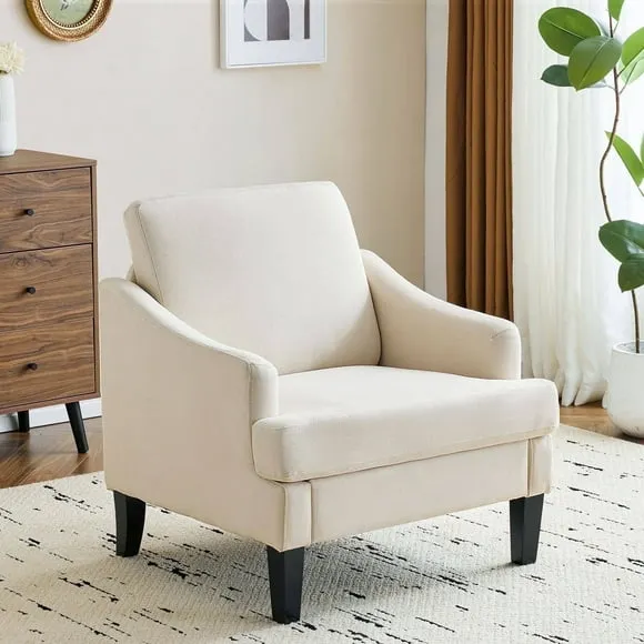 Bezseller Modern Accent Chair, Upholstered Armchair for Living Room, Bedroom, Office, Beige