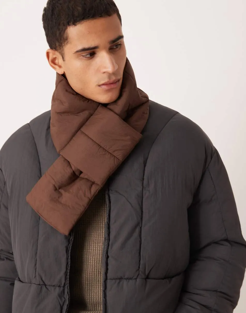 ASOS DESIGN padded quilt packable scarf in brown