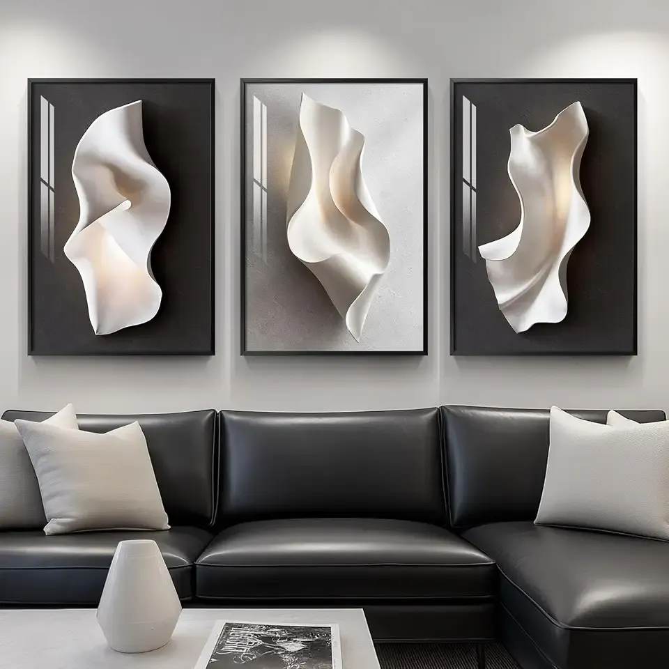 Framed Abstract Black and White Wall Art for Living Room, Large 3 Piece Modern Bright Style Artworks for Wall, Luxury Minimalist Painting Prints for Dining Room Hallway Office Wall Decor, 24x36 Inch
