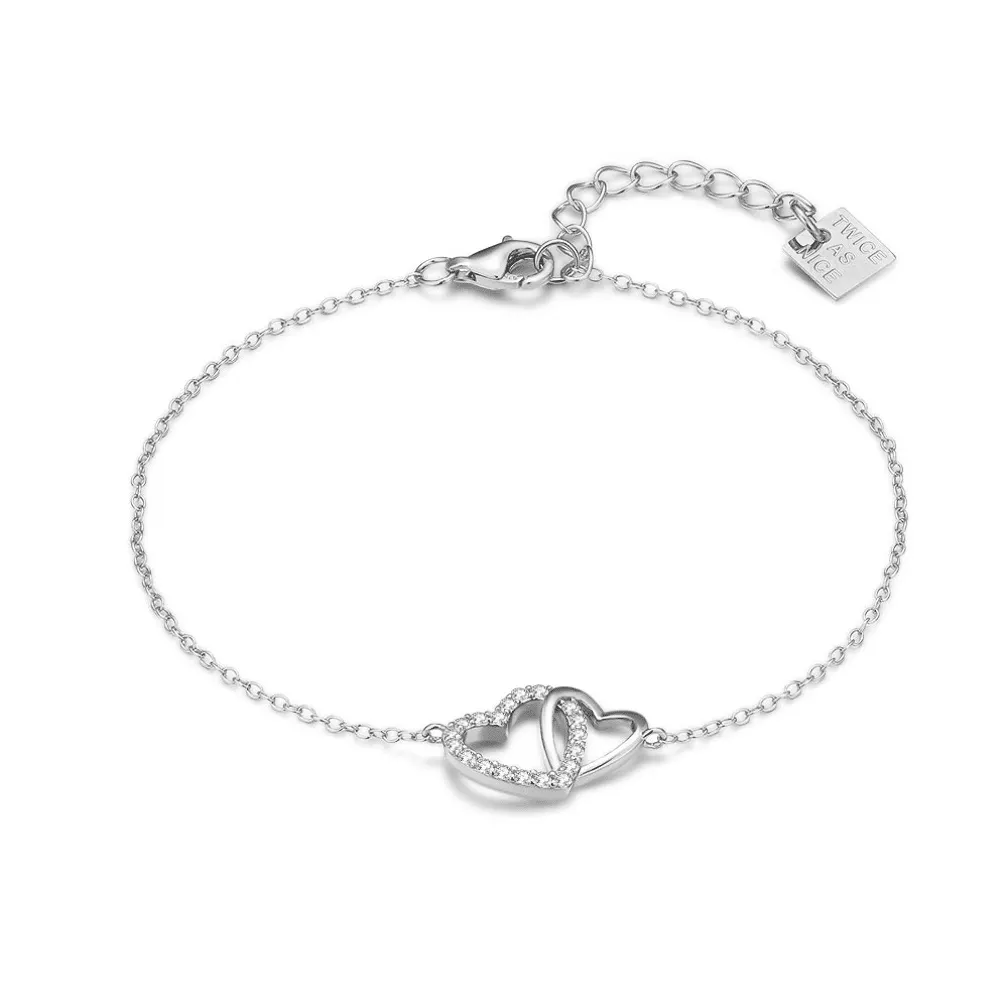 Armband in zilver, hartjes met zirkonia