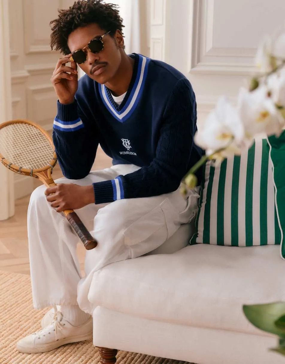 Polo Ralph Lauren Wimbledon casule crest logo knitted jumper in navy