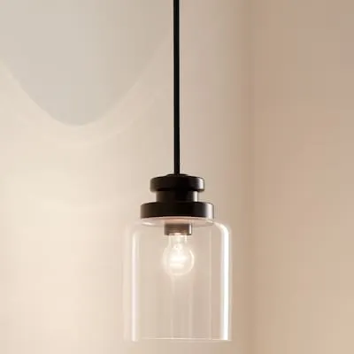 Annabeth 1 -Light Black Traditional Clear glass Cylinder Small Hanging Pendant Light