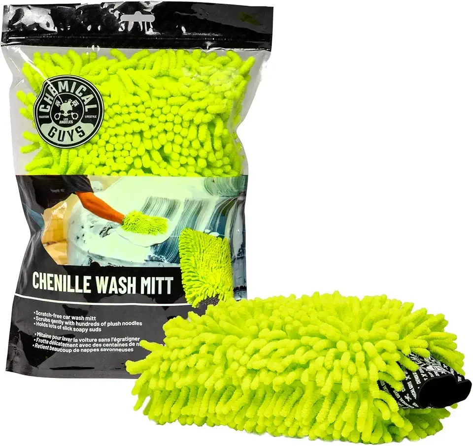 Chemical Guys Chenille Premium Scratch-Free Microfiber Wash Mitt for Car Washing - Lime Green, Ultra-Soft Car Wash Glove, Swirl-Free Finish, Safe for Trucks, SUVs, Motorcycles, and More