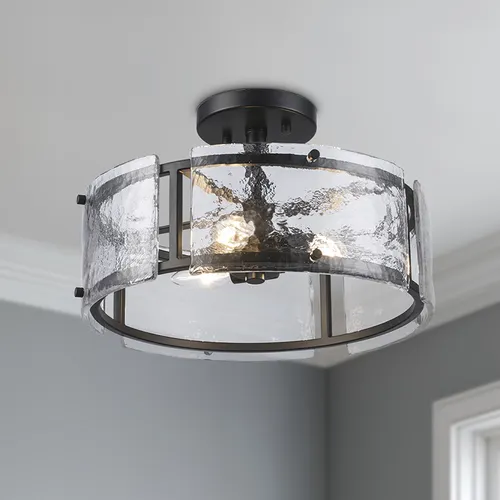 Patriot Lighting® Hamahl 14"W Matte Black 3-Light Semi-Flush Mount Ceiling Light