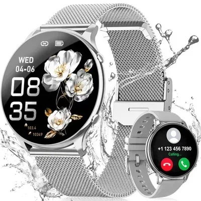 Smartwatch Damen 4.7mm ultradünn mit 120+ Sportmodi/Pulsuhr/Blutdruck,1,43″ AMOLED,SpO2/Schlafmonitor,Zyklus,Stressmessung,20 Tage Akku,P68,Geschenk