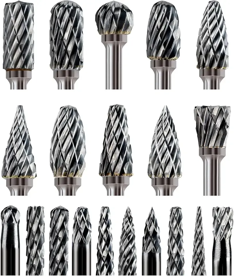 20 Pcs Carbide Burr Bits 1/8" Shank Compatible with Dremel Milwaukee Metal Grinding Wood Stone Steel Carving Cutting Engraving Grinder Kit Attachment Rotary Tool Accessories Set Harder Than Diamond
