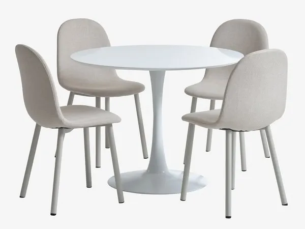 RINGSTED + EJSTRUP RINGSTED Ø100 tafel wit + 4 EJSTRUP stoelen beige