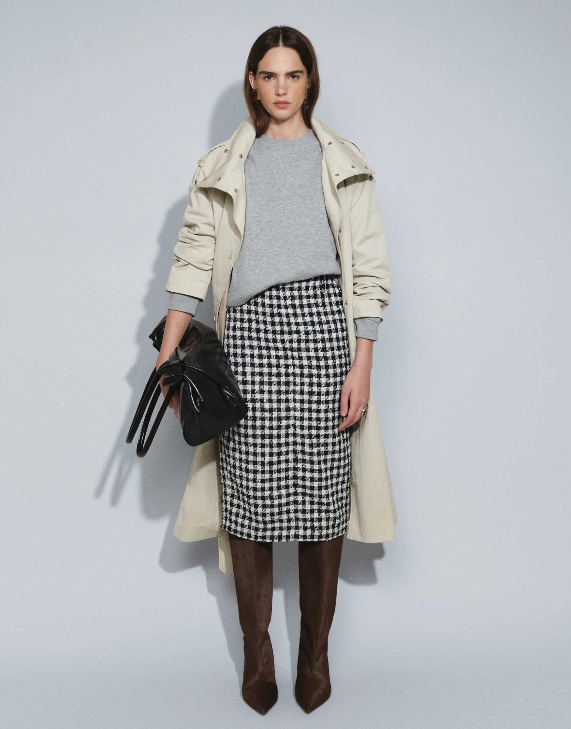 ASOS DESIGN tailored boucle pencil skirt in mono dogtooth