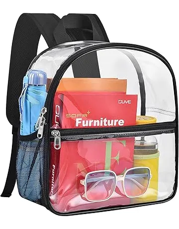 Paxiland Clear Backpack Stadium Approved 12×12×6 with Reinforced and Wider Shoulder Straps, Small Clear Bag for Schools, Concerts, Work, Festivals and Sporting Events - Black