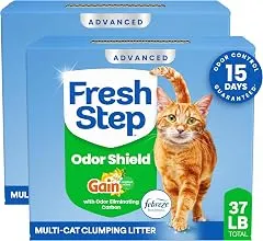 Fresh Step Advanced Odor Shield Light Weight Multi Cat Clumping Litter with Febreze Freshness, Gain Scent, Ammonia Block Technology, 18.5 lb. Box, Pack of 2 Fresh Step Advanced Odor Shield Light Wei…