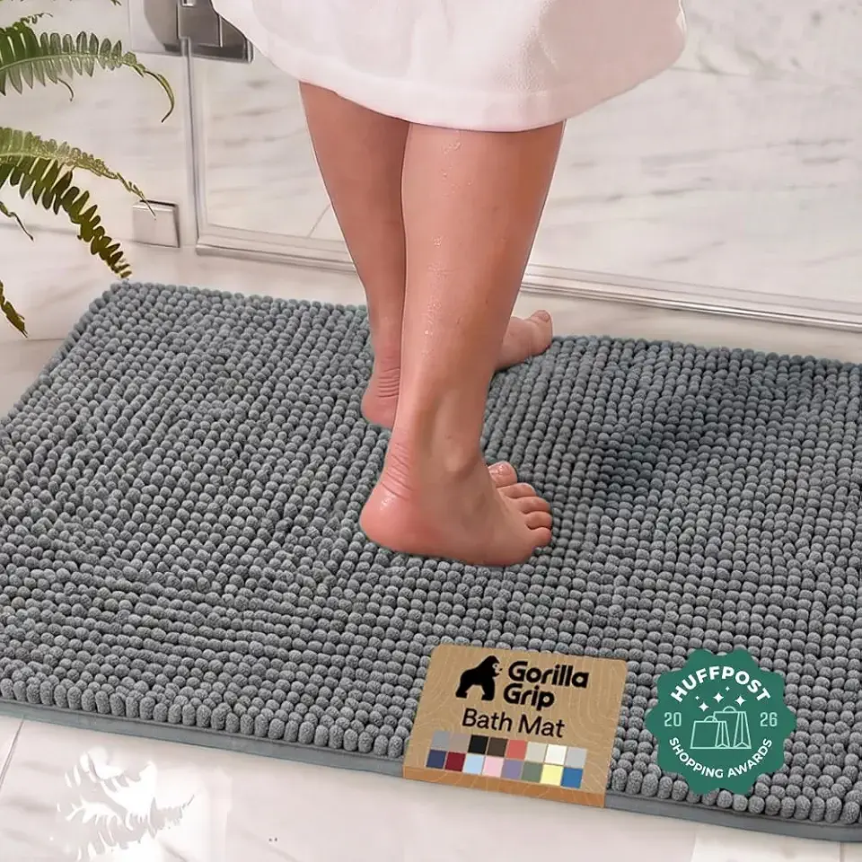 GORILLA GRIP Bath Rug Mat for Bathroom, Absorbent Chenille, 30x20 Gray