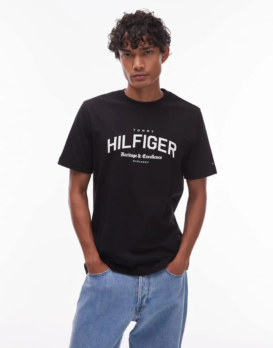 Tommy Hilfiger varsity arch logo t-shirt in black