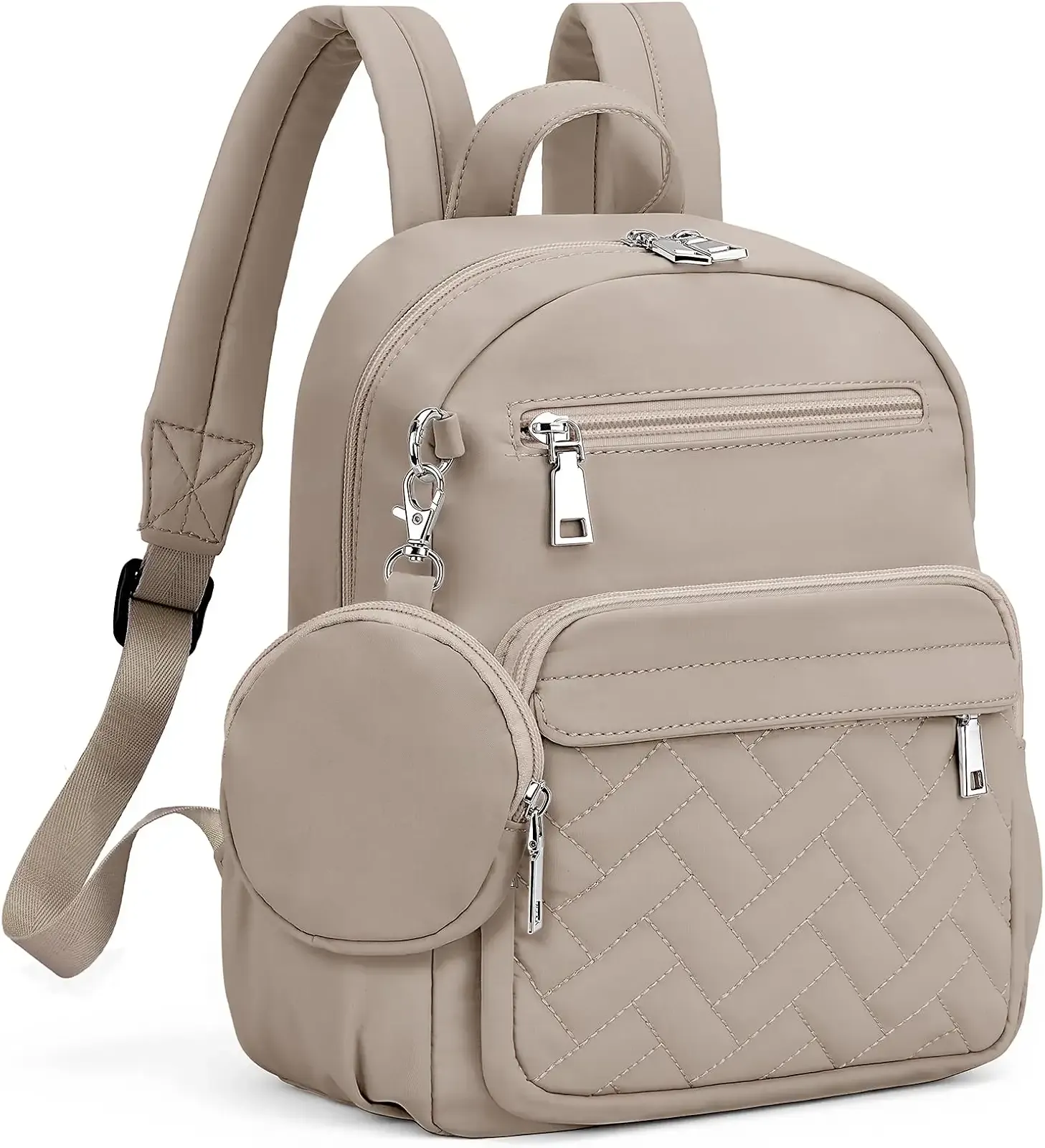Mini Backpack for Women Small Back-pack Purse,Puffer Daypack Khaki | Anti-theft Mini Backpack with Coin Purse, 10-Pocket Organizer Fits 11" Tablet, Lightweight Waterproof Nylon,Travel-Ready