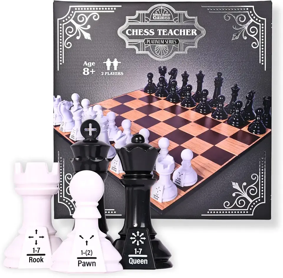Elbow Room Games Chess Teacher Set - Educational Chess Board with Movement Indicators, Perfect for Beginners and All Skill Levels, Ideal for Family Game Nights and Learning Strategy