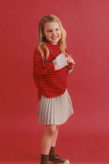 DENIM SKIRT WITH PLEATS AND BOWS