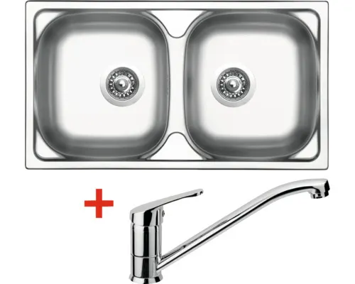 Nerezový dřez s baterií OKIO 780 DUO 435 x 780 mm + baterie PRONTO N85