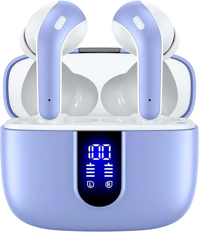 TAGRY Bluetooth Headphones True Wireless Earbuds 60H Playback LED Power Display Earphones with Wireless Charging Case IPX5 Waterproof in-Ear Ear buds with Mic for TV Smart Phone Laptop Computer Sports