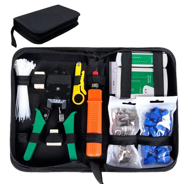 SGILE Strumenti Kit di Rete Professionali, Pinza Crimpatrice rj45, Manutenzione del Computer Kit LAN Tester del Cavo 9 in 1 Strumenti di Riparazione