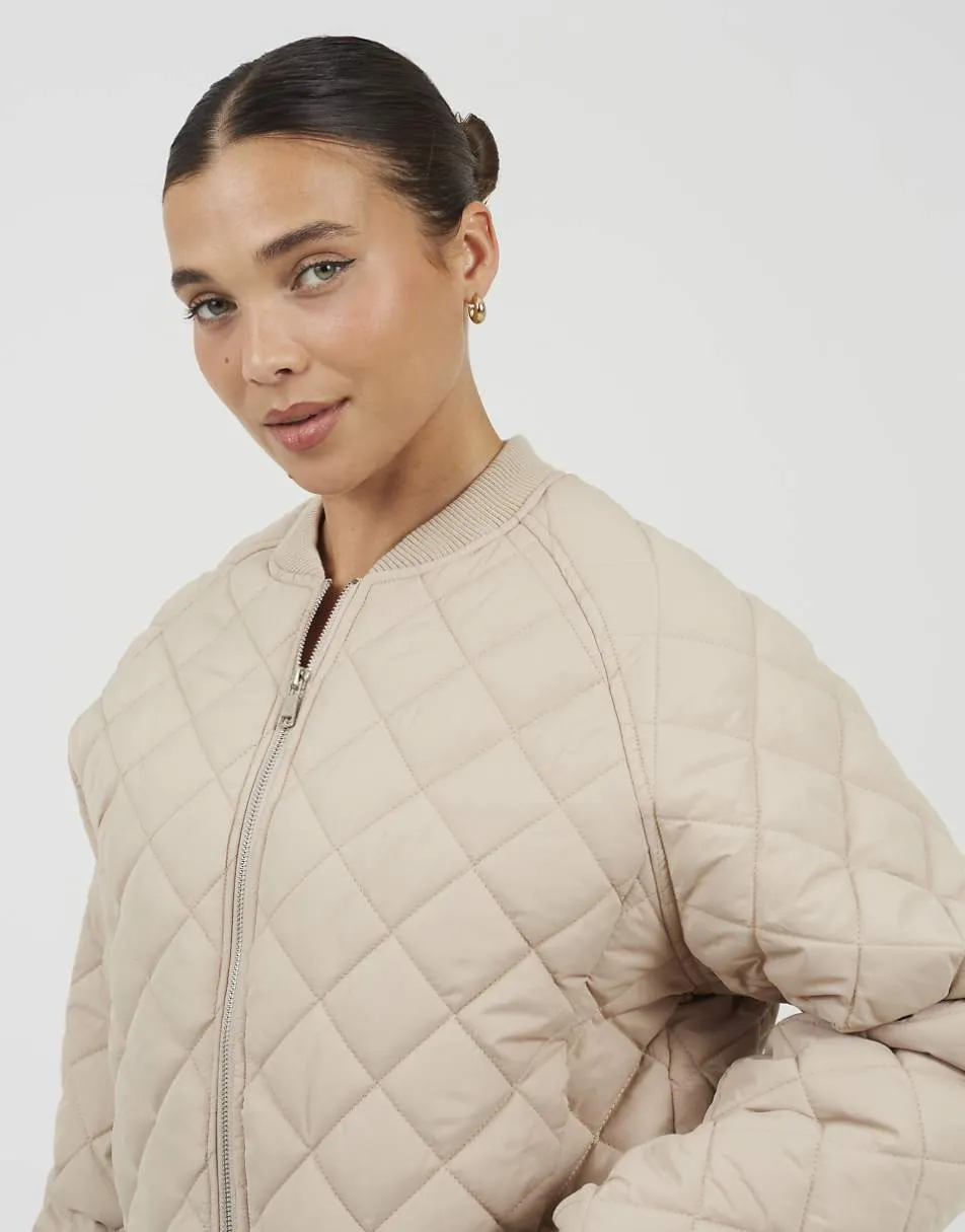 Brave Soul Diamond quilted bomber jacket in stone