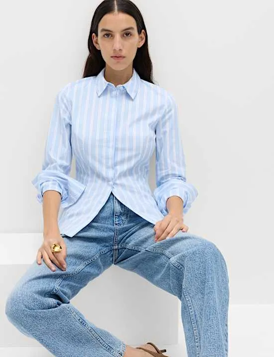 Cotton Rich Striped Collared Fitted Shirt
