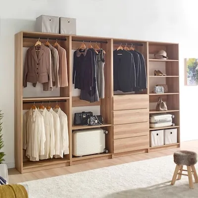 Prosper Walk-in Portable closet Oak Solid Shelving Wood Closet System