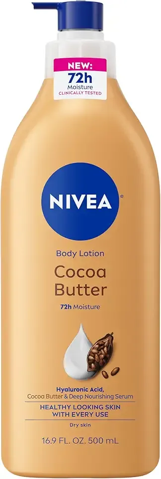 NIVEA Cocoa Butter Body Lotion for Dry Skin with Hyaluronic Acid, Cocoa Butter and Deep Nourishing Serum, 72-Hour Body Moisturizer, 16.9 Fl Oz Pump Bottle