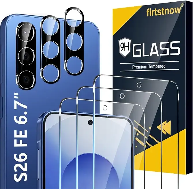 firtstnow 3 Pack for Samsung Galaxy S26 FE Screen Protector Tempered Glass + 3 Pack Camera Lens Protector, Military Grade Shatterproof, 9H Hardness, Fingerprint Unlock, Case Friendly 6.7 Inch
