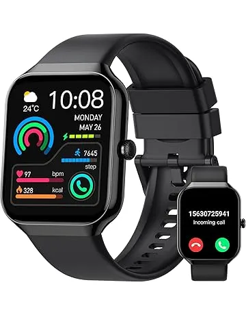 Smart Watch,1.96"HD Smartwatch for Men Women (Answer/Make Call), 2026 Fitness Activity with Heart Rate/Sleep Monitor/Step Counter, IP68 Waterproof, 113+ Sport Modes Running Watch for Android iOS Black