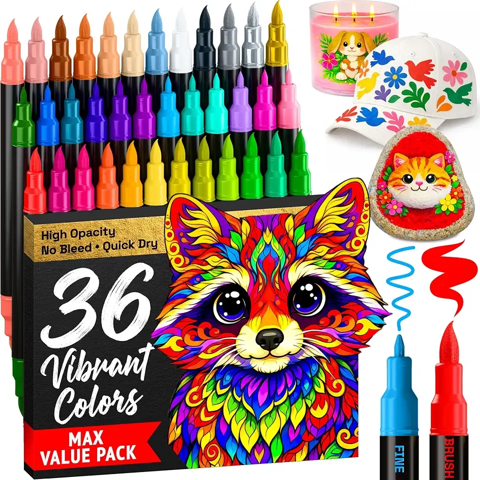 ARTISTRO 36 Acrylic Paint Markers - Paint Pens for Drawing - For Fabric, Rock, Glass, Wood, Molds - Arts & Crafts Gift for Adults, Teens, Kids, Classroom Must Haves & School Supplies