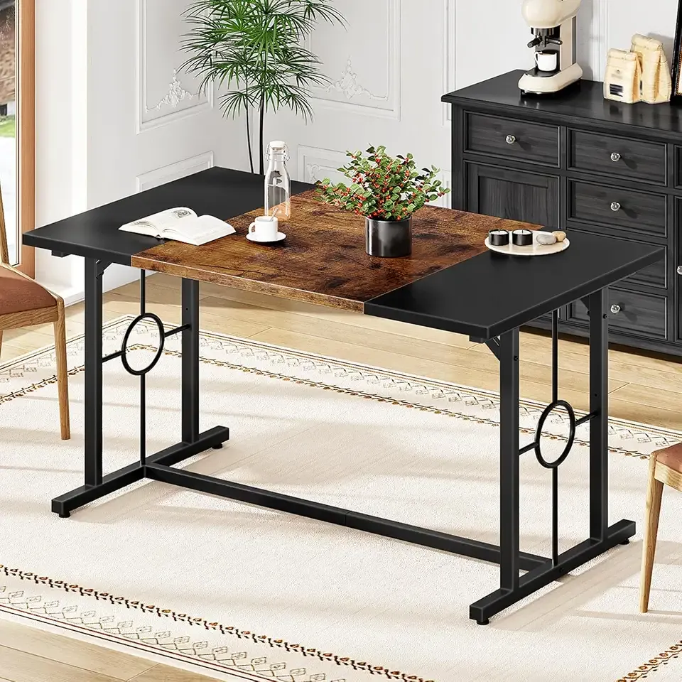 HOOBRO Dining Table, Wooden Kitchen Table for 4-6, Rectangular Dining Room Table with Sturdy Metal Legs, Long Dinner Tables with Large Tabletop for Living Room Kitchen, Rustic Brown and Black BF20CZ01