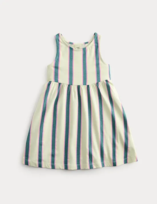 Pure Cotton Striped Sleeveless Dress (2-8 Yrs)