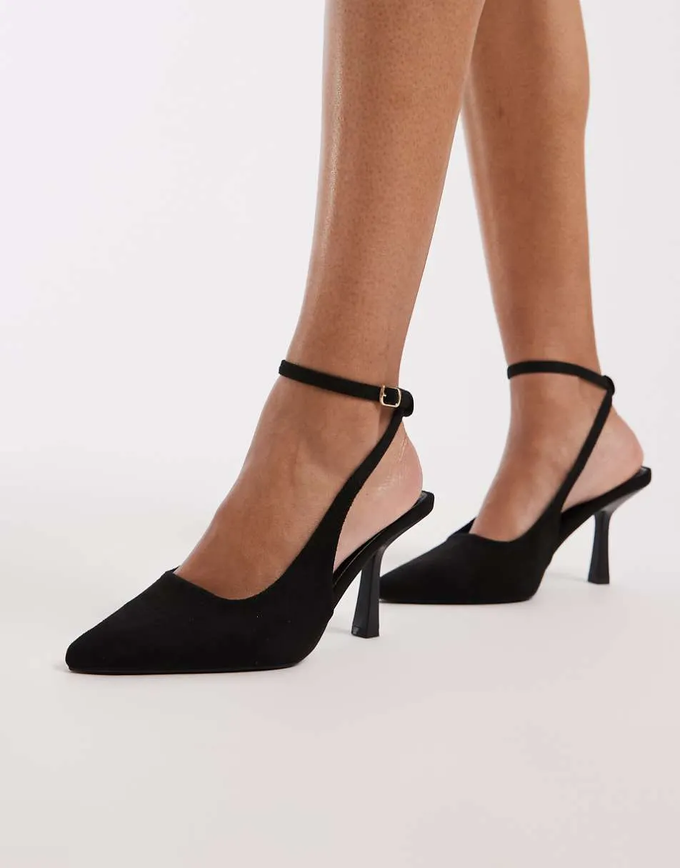 SEQWL Wide Fit Salado heeled court shoe in black micro