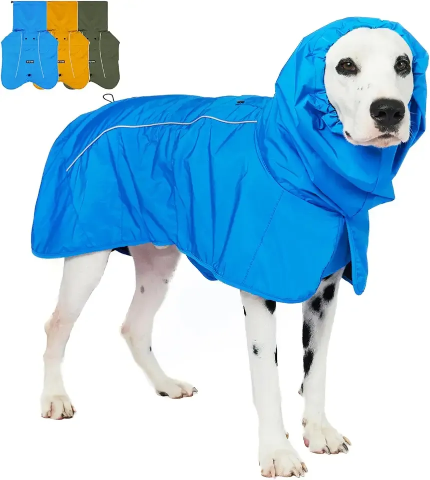 Tuff Pupper Waterproof Dog Raincoat | Full-Body Windproof Rain Jacket for Dogs | Reflective Strips | Breathable Mesh Lining | Adjustable Fit | Leash Port | Small Medium Large XL XXL Dogs (Blue, L)