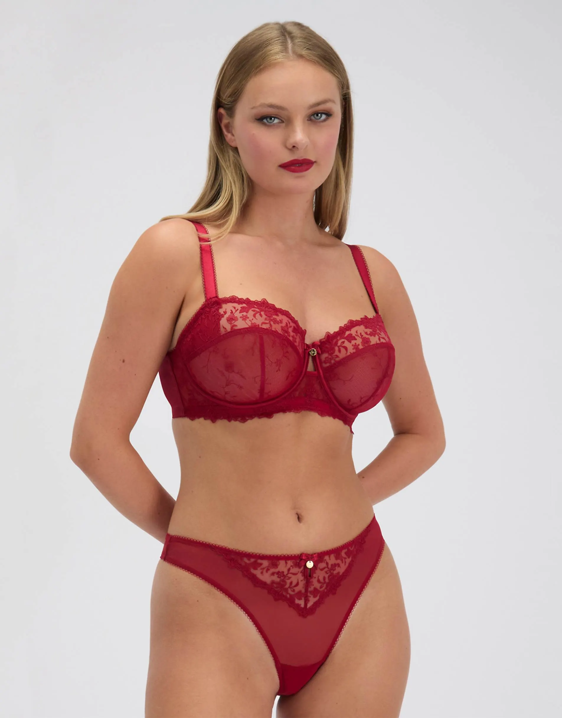 Boux Avenue Georgiana embroidered thongs floral knickers sexy lingerie in red