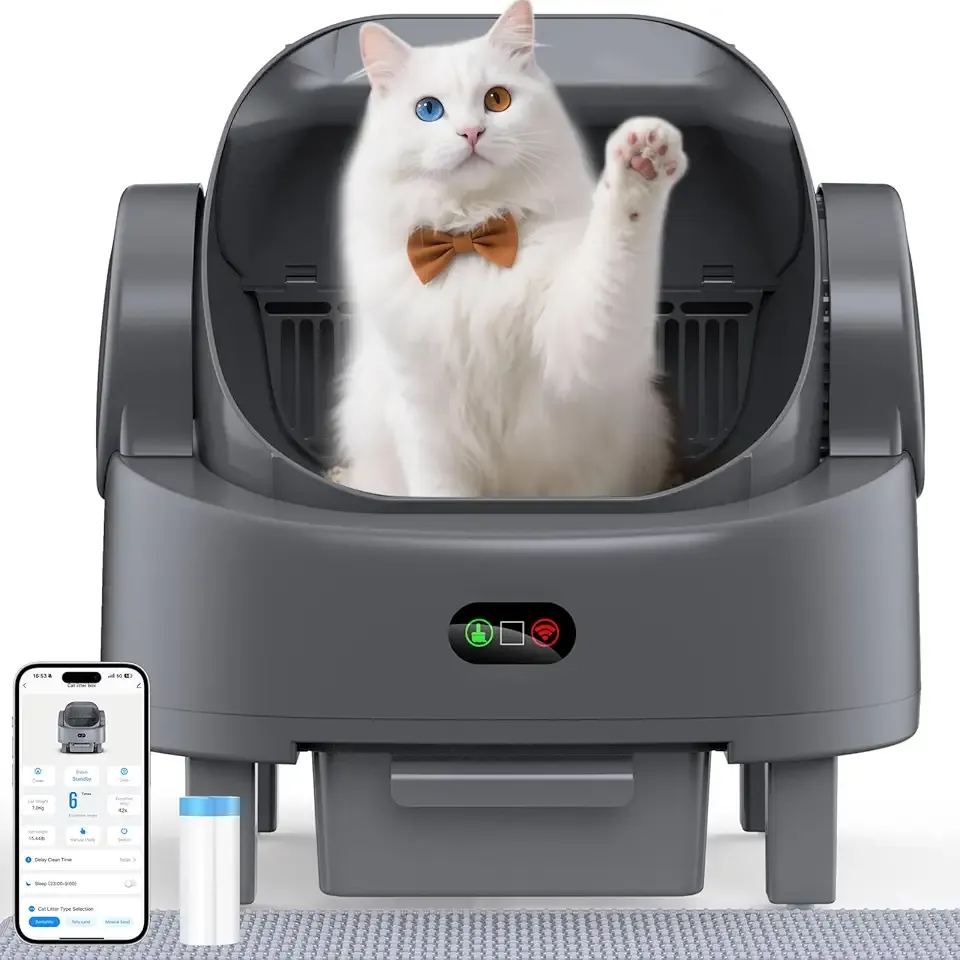 Automatic Litter Box, Open Top Large Self Cleaning Cat Litter Box for Multiple Cats, with APP Control/Multiple Safety Sensors/Trash Bag/Litter Mat, Cat Box Automatic Cleaning