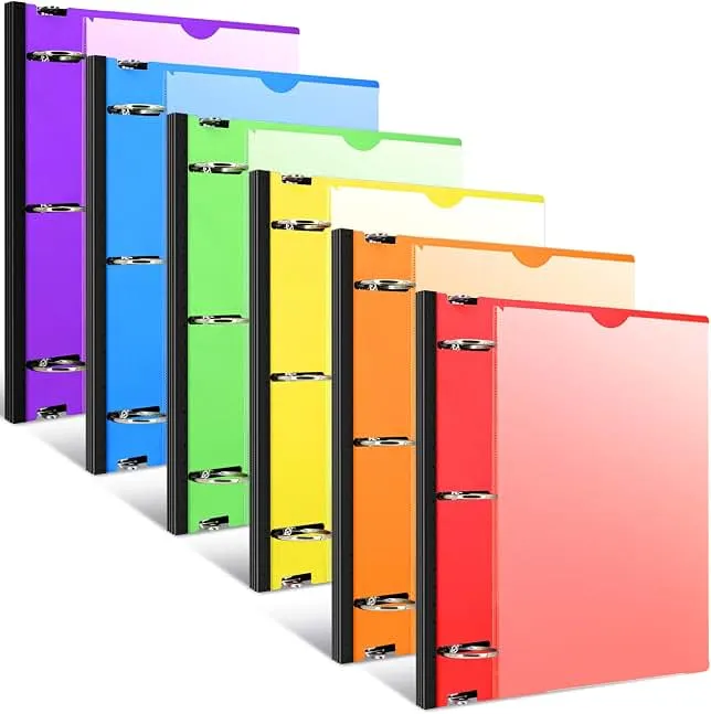 INFUN 1.5 Inch Telescoping 3 Ring Binder,6 Pack–Flexible Round Binder with Customizable Front Cover and Clear Catalog Pocket, Assorted Colors–Perfect for School, Office & Home