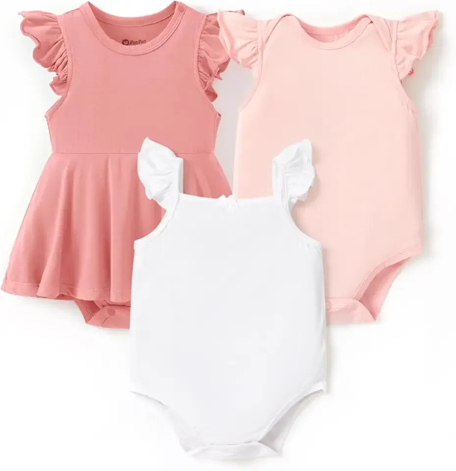 Baby Bodysuits 3-Pack - Soft Bamboo Viscose Summer Outfits for Newborn Infant Boy and Girl